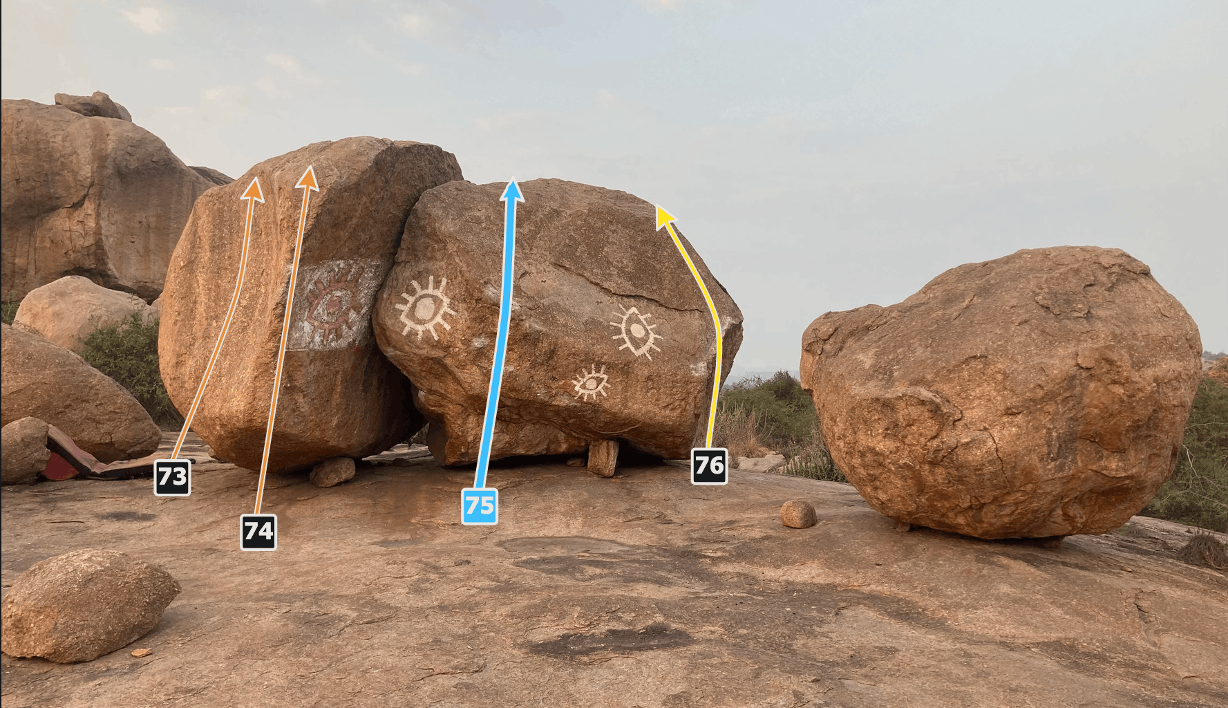 Climbing lines on party boulder