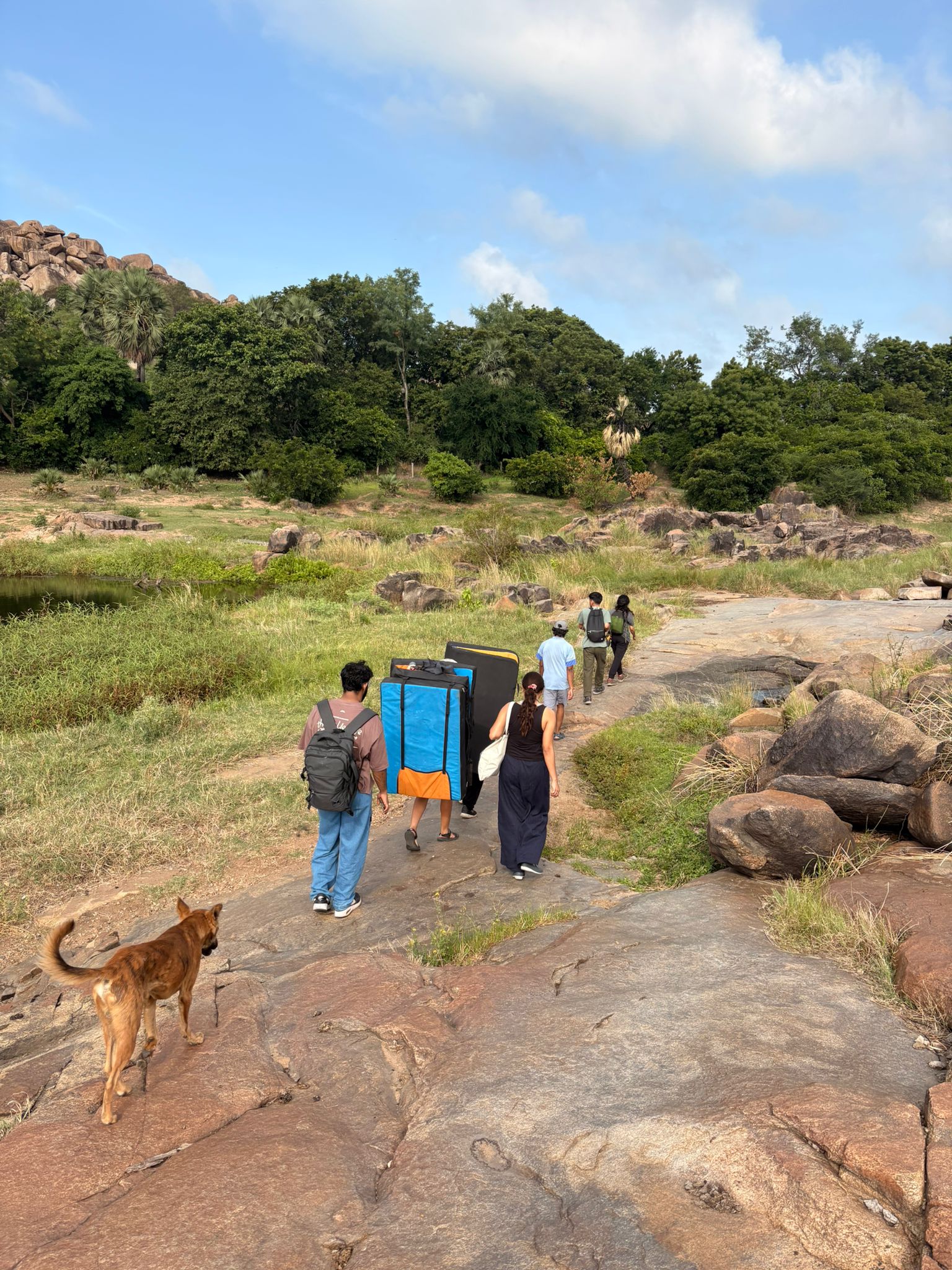 Walking along side banks of Tungabhadra river
